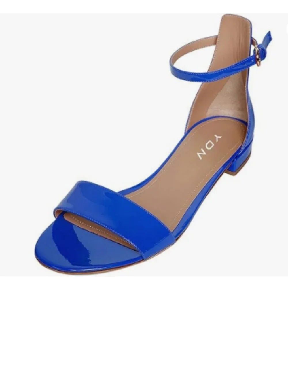 YDN Blue Block Low Heel Sandals Open Toe Ankle Strap Patent Comfortable Shoes